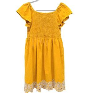 Spechless Mustard Cotton Ruffle Sleeve Embroidered Dress Sz L